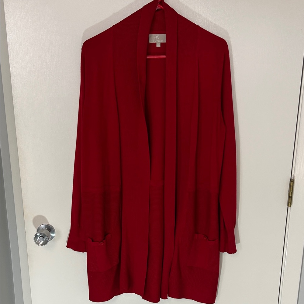 Joan Vass Red Open Cardigan Sweater